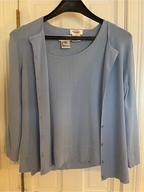 Talbots Light Blue Twinset 2-Piece Cardigan & Tank Shell Set (Small)